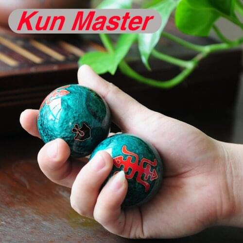 2Pcs Chinese Cloisonne Exercise Stress Ball Hand Wrist Baoding Ball Health Exercise Therapy Hand Massage Ball Longevity Pattern