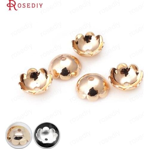 20PCS 8MM 10MM 24K Champagne Gold Color Plated or Silver color Brass Flower Beads Caps High Quality Jewelry Accessories