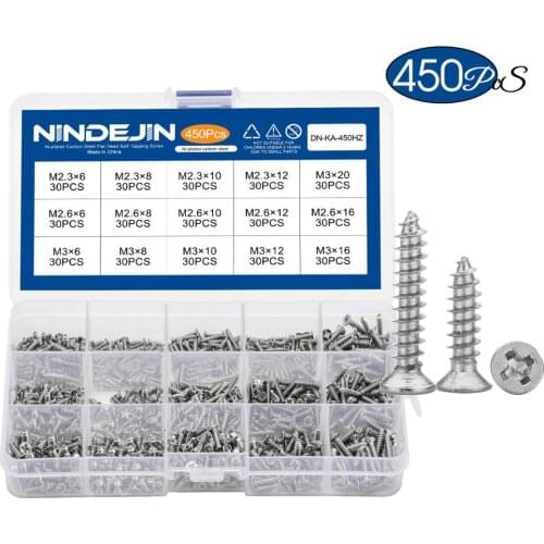 450pcs/set Nickel plated Countersunk flat head tapping screws with cross recessed M2.3 M2.6 M3 Screws Philips Carbon Steel Screw