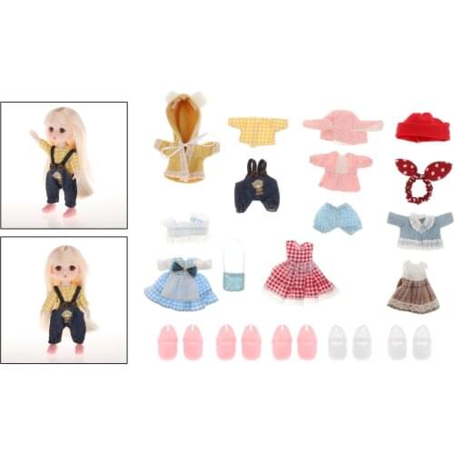 5Pieces/Set Fashion Casual Wear Clothes/Outfit with Plastic Shoes for 16cm Girl Doll Dress up Accessoies