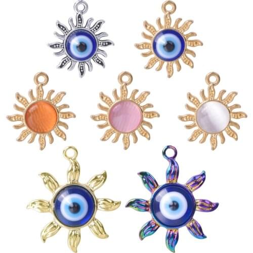 5Pcs/Lot New Design Solar Star Sun Charms With Opal Evil Eye Beads Pendant For Bracelet Necklace Party Gift Jewelry Making