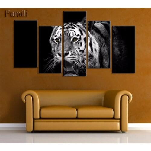 5Piece Real Canvas Painting 5 Pieces Canvas Wall Art High Quality Tiger Painting On Bright Pictures For Living Room