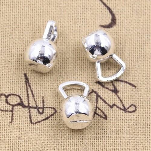 5pcs Charms fitness dumbbells 18x12x12mm Antique Silver Color Pendants DIY Crafts Making Findings Handmade Tibetan Jewelry