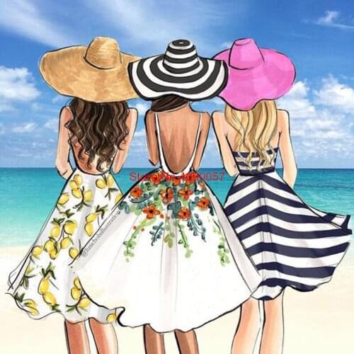 5D DIY Diamond Painting Cross Stitch Girl Background Seaside Mosaic Full Square/Round Drills Rhinestone Home Decoration