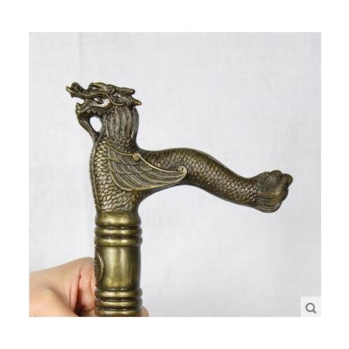 85CM Collection Old Brass Vivid Flying Dragon Handle Walking Stick Copper Brass Grandpa Good Lucky Vintage