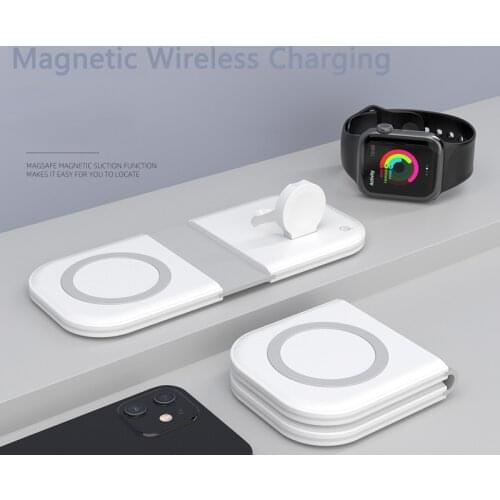 15W Qi Wireless Charger for iPhone 11 12 Pro Samsung S20 Portable Wireless Charger for iWatch 5 4 3 2 1 for Samsung Galaxy Watch
