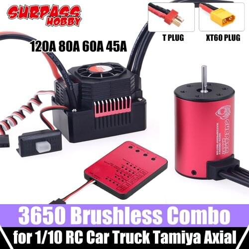 SURPASS HOBBY 3650 Brushless Motor 3.175mm Shaft with 60A ESC Program Card Waterproof for 1/10 RC Motor Traxxas Slash Wltoys HSP