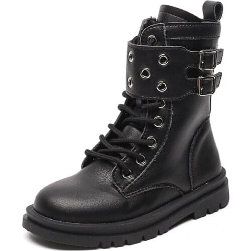 Girls Martin Boots Childrens Short Boots Autumn Single Style 2021 New British Style Catwalk Black Cotton Boots Warm Fashion Hot
