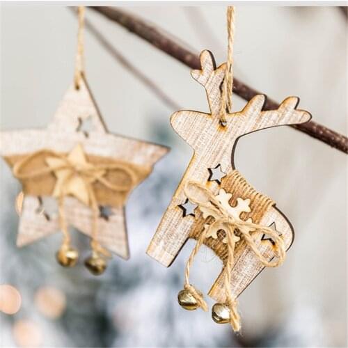 Wooden Color Elk Pendants Christmas Decorations for Home DIY Xmas Tree Pendants Christmas Kids Gift Ornament Noel Navidad 2021