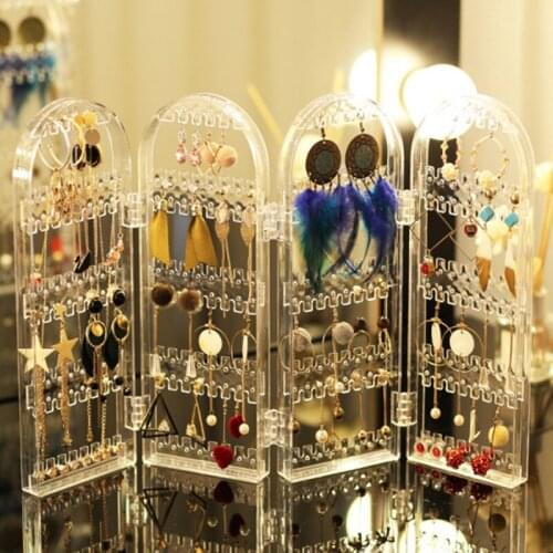 360 Degree Rotation Storage Holder Transparent Jewelry Display Rack Desktop Rings Earrings Storage box Women Jewelry Organizer
