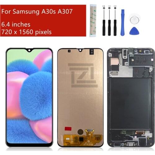 Super AMOLED For Samsung A30s lcd A307 Touch Screen Digitizer Assembly +frame A307FN A307GN SM-A307F/DS screen repair parts