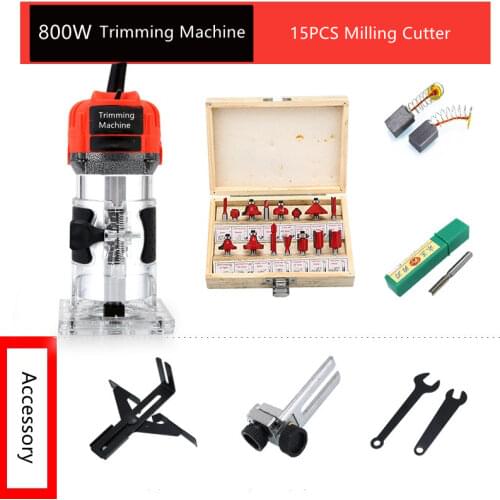 800W Woodworking Electric Trimmer 30000 RPM Wood Engraving Slotting Trimming Machine Carving Router Slotting With Milling Cutter