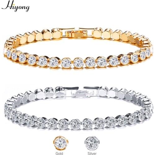HIYONG 2019 New Fashion Shiny Crystal Tennis Bracelets For Women Cubic Zirconia Silver Gold Color Bangle Wedding Jewelry Gift