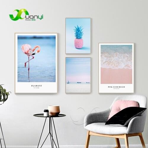 Nordic Animal Flamingo Canvas Painting Wall Art Nordic Seascape Painting Wall Pictures For Living Room Home Decoraction Unframed