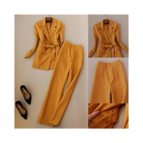 Yellow Pant Suit women autumn New high quality slim women blazer office business Jacket and Pants two-piece Suits Female
