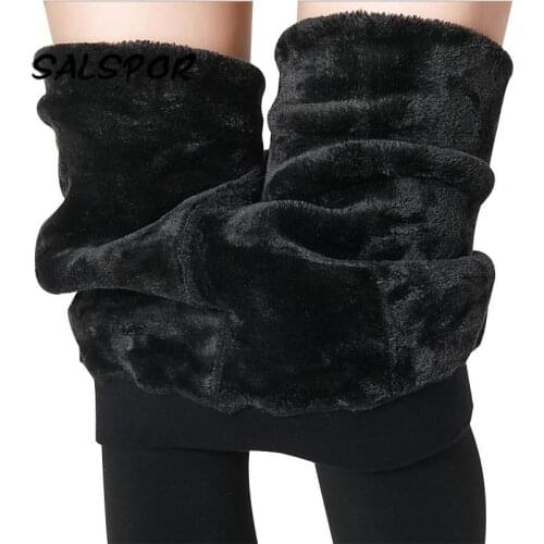 SALSPOR Plus Size Womens Warm Leggings High Waist Thick Velvet Legging High Waist 7 Colors Solid All-Match Autumn Winter Pants