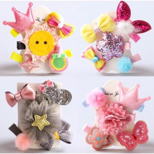 Fashion 5pcs/set Hair Accessories For Girls Princess Ribbon Barrette Flower Bow Hairwears Cute Hairpins Gifts Natal Ornaments