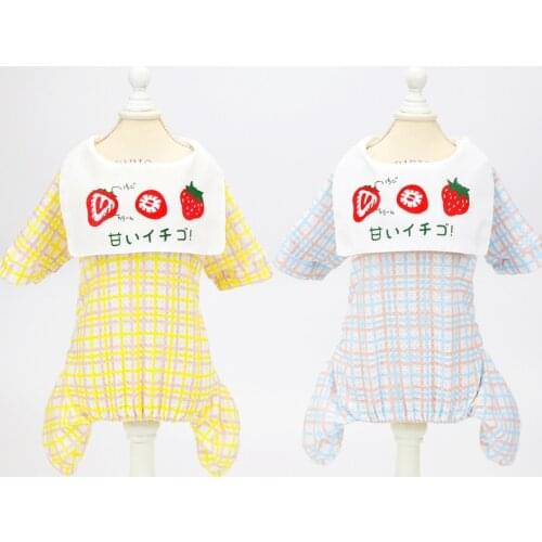 Fashion Pet Dog Jumpsuit Puppy Cat Dog Costume Cotton Dog Clothes Soft Pullover Dog Shirt lattice strawberry Dog Clothes