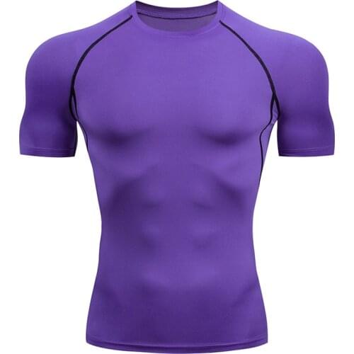 Men Short Sleeves T Shirt Pure Color T-shirt Casual Bodybuilding Clothing S-2XL Fitness Compression Shirt Tops Summer