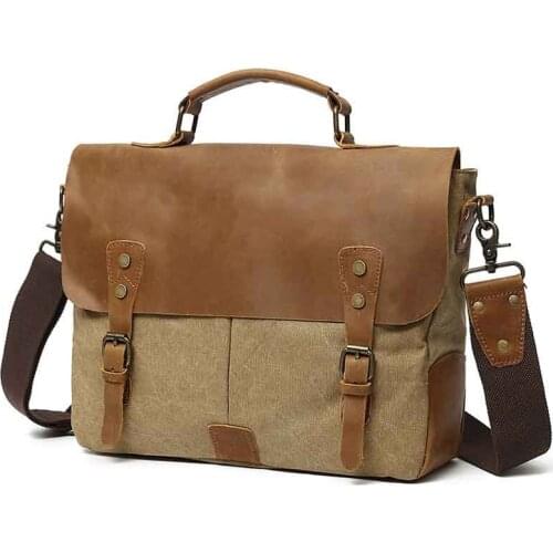 Mens Laptop Messenger Bag (15.6'' Computer Bag) Canvas and Leather Shoulder Briefcase 15.6'' Laptop Work Bag