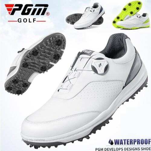 PGM Golf Sneakers Mens Waterproof Non-Slip Rotating Shoelaces Activity Spike Soles Male Tennis Sports Shoes Microfiber Leather