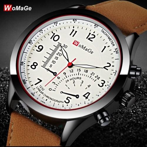 Newest Womage Watch Mens Quartz hot sale watches PU Leather Casual Sports Military Masculion Fashion Relojes male wristwatch