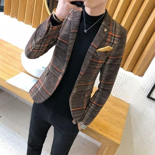 Men Blazer 2020 New Arrival Spring And Autumn Male Leisure Suit Stripe Slim Outerwear Single Button Casual Korean Style X05