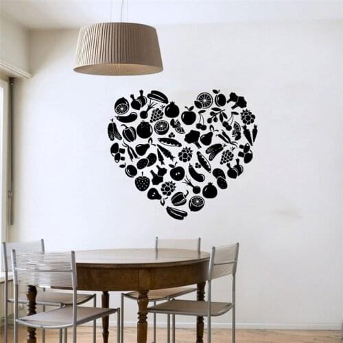 Heart Shaped Fruit And Vegetable Wall Sticker DIY Removable Home Decor Vinyl Wall Decals For Kitchen