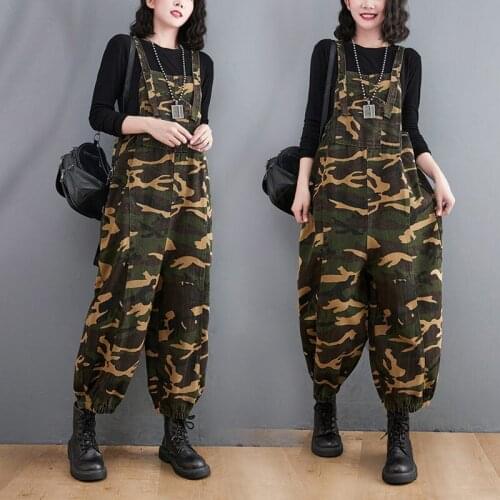 2021 New High Waist Loose Straight Jeans Overalls Womens Casual Camouflage Jumpsuits Plus Playsuits Bloomers Pants Denim M614