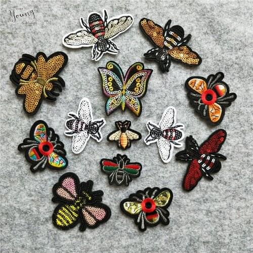 New Sewing Clothes Patch Iron On Embroidery Patches Hotfix Applique Motifs Sew On Garment Stickers Cartoon Sequins Bee badges