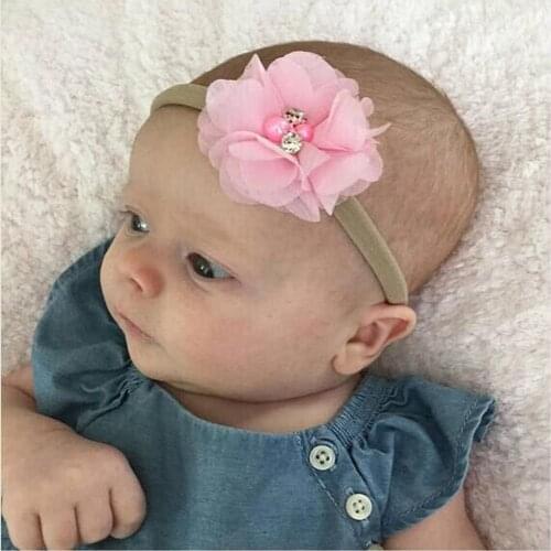 New 3pcs/lot Baby Girls Chiffon Flower Headband Newborn Infant Khaki Nylon Headwear Hair Accessories Set Kids Photo Props Gifts