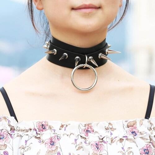 Punk Black Spike Rivets Choker Necklace PU Leather Anime Necklaces Women Chokers Collar Bondage Harness Necklace