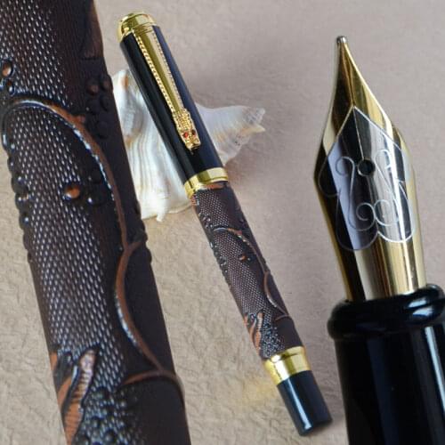 FOUNTAIN PEN MEDIUM NIB DIKAWEN 891 BROWN AND GOLDEN DRAGON CLIP RICH CROP