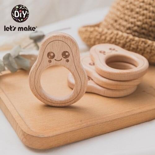 Lets Make 10PCS Baby Wooden Teething Toys Food Grade Beech Childrens Toys Wooden Avocado Teether Wooden Baby Toys