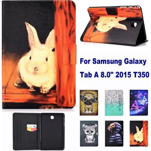 Fashion Pattern Stand Card Slot Case For Samsung Galaxy Tab A 8.0" 2015 T350 Case Cat Dog Rabbit Elephant case coque para capa