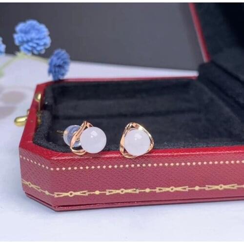 SHILOVEM 18k yellow gold Natural white Jasper stud earrings classic fine Jewelry women wedding wholesale gift myme070766992hby