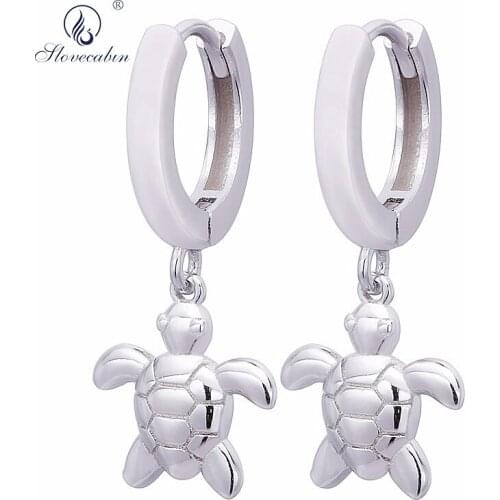Slovecabin 925 Sterling Silver Fashion Animal Tortoise Circle Drop Earrings For Women Jewelry Gift New Statement Dangle Joyeria