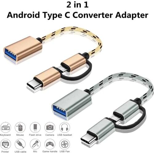 YelWong 2 in 1 Android OTG Adapter USB to Micro USB Type C Data Sync Adapter for Xiaomi MacBook Micro OTG Nylon Braid Cable