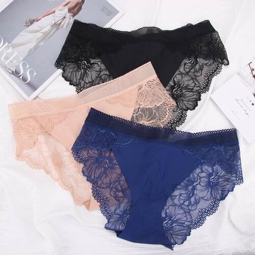 Plus Size Women Sexy Lace Ice Silk Seamless Panties Briefs Breathable Hollow Out Underwear Lingerie