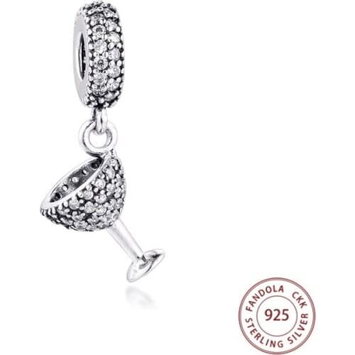 Authentic 925 Sterling Silver Beads Cocktail Glass Crystal Charms Fits Women Bracelet Original Beads for Jewelry Making kralen