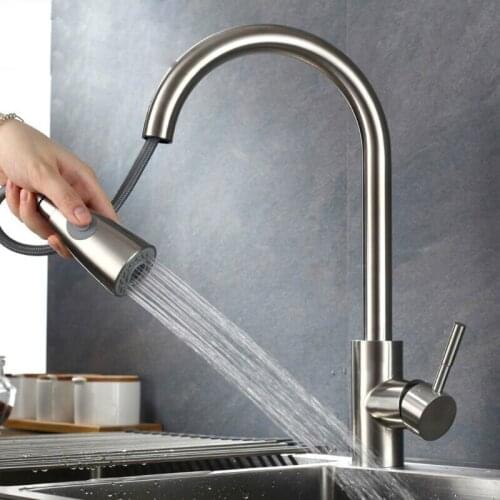 1/2" Stainless Steel Kitchen Sink Faucets with Pull Down Sprayer Single Handle Deck Mount Pull Out 360° Swivel Faucets