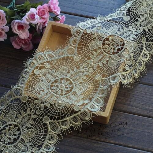 2yds/lot Chantilly Lace Trim Vintage Gold Lace Eyelash Lace Fabric for Wedding Gowns, Bridal Veils, Mantilla