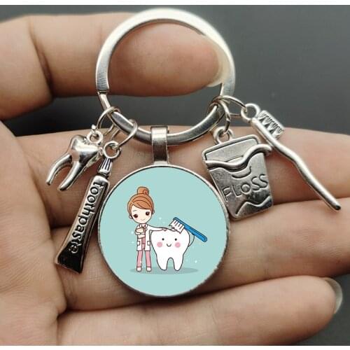 2021 new dentist dental glass keychain dental assistant gift dental care keychain