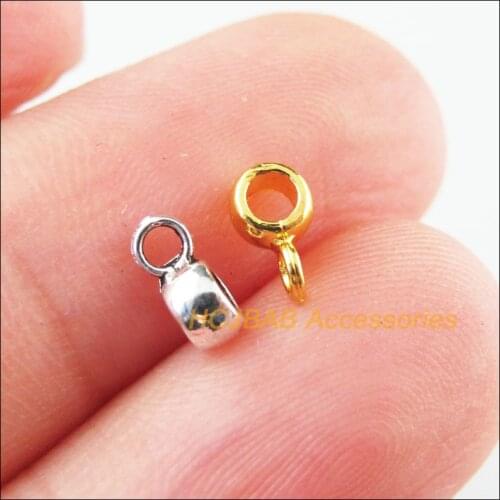 250Pcs Retro Tibetan Silver Tone Gold Color Tiny Round Bead Bail Charms Connectors 4x7mm