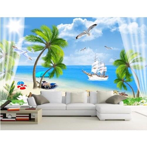 3d wallpaper Custom photo mural Seaside yacht coconut tree holiday room decor painting 3d wall mural wallpaper for walls 3 d