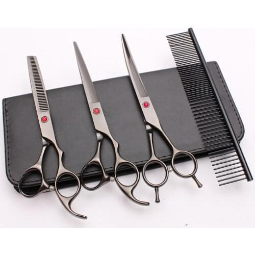 C3002 4Pcs 7" 19.5cm Customized Logo Japan 440C Comb+Cutting+Thinning Scissors+UP Curved Shears Professional Pets Hair Scissors