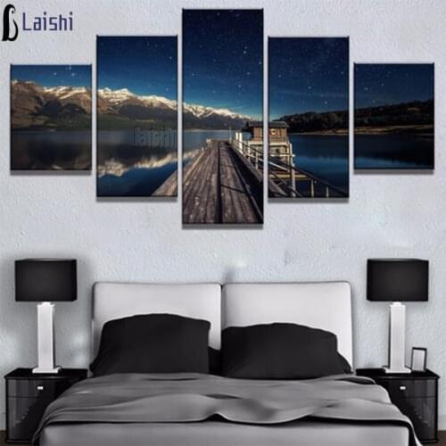 5pcs diamond embroidery Wooden bridge lake starry sky cardros landscape full square round drill rhinestone pictures mosaic decor