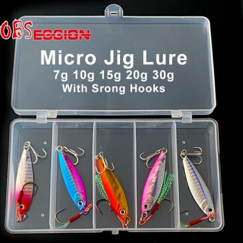OBSESSION5pcs/box Micro Hard Lead Jig Kit Bait Slow Sinking Artificial Saltwater Lure Set Jigs Fishing Assist Hook Set Pesca Jig