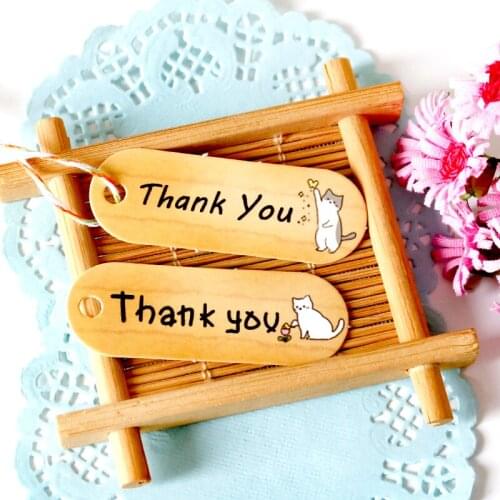 50sets Adorable Cat Design Mini Thank You Gift Tags Cute Cartoon Paper Tags Decoration Hang Tag with String for Small Business