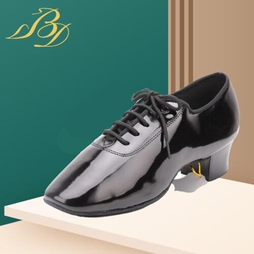 BD Dance shoes 401 mens Latin dance standard dance shoes black leather soft sole 4.5cm Heel Free Shipping